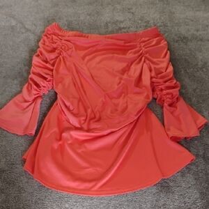 Ashley Stewart Ruched Off Shoulder Coral Top